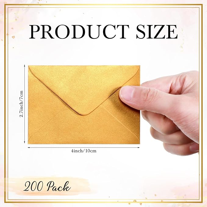 Yahenda 200 Count Gold Mini Gift Card Envelopes Bulk Wedding Pocket Small Paper Envelopes Gift Card Sleeves Greeting Business Tiny Pocket 4 x 2.7 Inch for Holidays Wedding Baby Shower Birthday