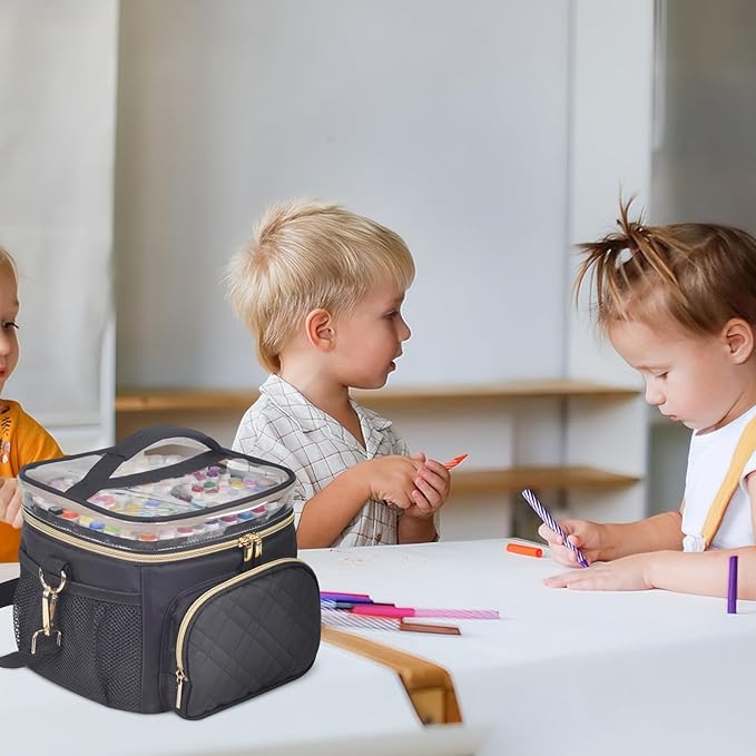 Professional Marker Organizer Case for 120 Markers, Portable Travel Art Supply Marker Storage Carry Bag with Dividers and Shoulder Strap (Black)