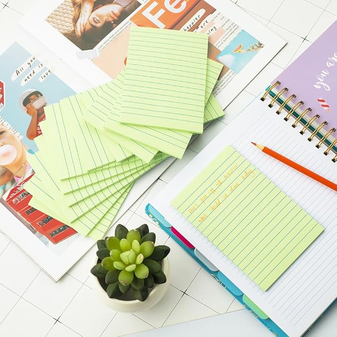 (12 Pads) Lined Sticky Notes 4x6 in Ruled Stickies Super Sticking Power Memo Pads, Light Green