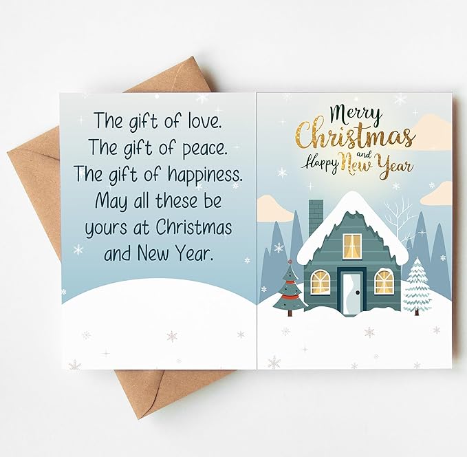 Christmas Cards with Envelopes & Stickers - 6 Pack Holiday Greeting Cards Set, Folded 5"x7" Blank Inside, Watercolor Xmas Cards for Him, Her, Friends, Family, Boss, Men, Women