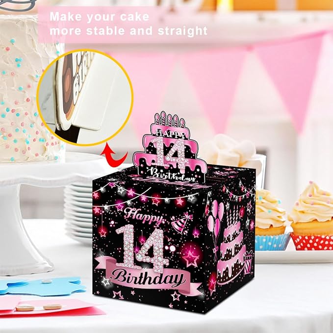 Toerifer Pink Money Box for 14th Birthday, Cash Gift Set with 35 Bags, DIY Surprise Box