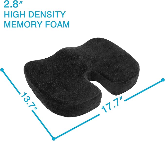 Aurora Health & Beauty Black Memory Foam Coccyx Cushion Orthopedically Designed for Back Tailbone & Sciatica Pain Relief
