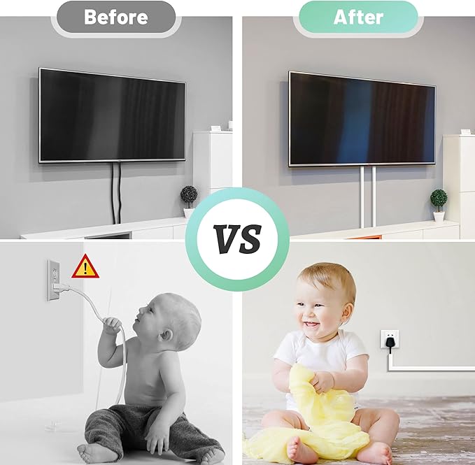 Wire Covers for 2 Cords, 68in (4X L17in) Wire Hider on Wall Mounted, White Cord Cover Kit, Cable Cover Cable Concealer for Extension Cord, Ethernet Cable, Speaker Wire, 0.7in(W) x 0.4in(H)