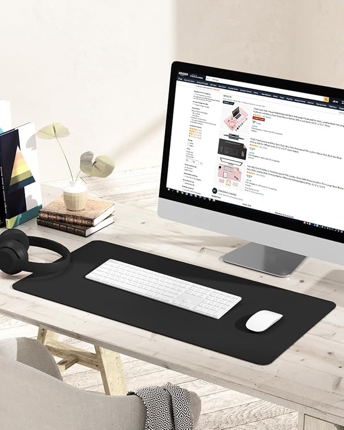 YSAGi Non-Slip Leather Desk Pad, Waterproof Laptop Computer Desk Keyboard Mat, Table Protector Blotter Mat, Large Mouse Pad for Office/Work/Home/Decor(Black, 31.5" x 15.7")