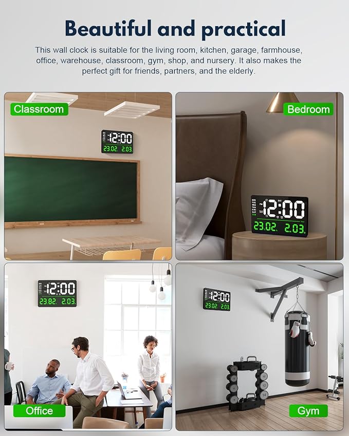 AYRELY® 16" LED Digital Wall Clock with Large Display,Alarm Clock with Digital Calendar for Living Room, Bedroom,Office,Shop,Gym Decor,Seniors,Gift for Elderly (Powered by Plug-in Only)