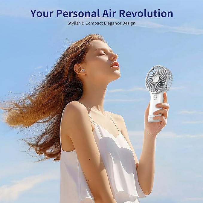 GEHEN Portable Pocket Fan, USB Rechargeable, Mini Fan with Mirror, 4 Gear Wind, Up to 15 Hours, Hand Fan with Powerful Cooling for Travel/Summer/Concerts/Lash, Gifts for Women(White)