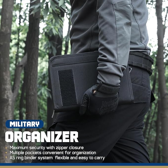 WYNEX Tactical Notebook Padfolio Ring Binder - Refillable A5 6-Ring Binder, Zip Hardcover Notebook with 80 Pages, Water-Resistant Notebook Cover for Planners, College, Office, Field, Gift