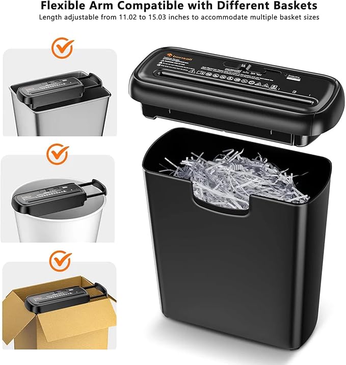 Bonsaii 6-Sheet Paper Shredder for Home Office, Portable Compact Design with Extendable Handle & Overheat Protection, 2.4 Gal Wastebasket