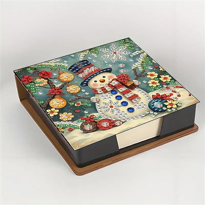 Snowman Diamond Painting Kit Note Box,Memo Paper Storage Box Diamonds Art,Sticky Note Holder Diamonds Art,Diamond Painting Memo Pad For Office Desk. (Snowman)