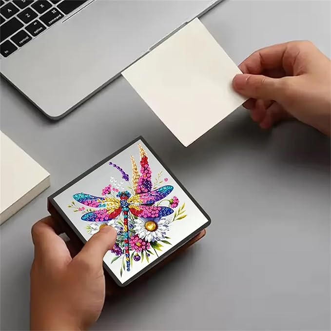 Dragonfly Diamond Painting Kit Note Box,Memo Paper Storage Box Diamond Art,Sticky Note Holder Diamond Art,Diamond Painting Memo Pad for Office Desk. (Dragonfly)