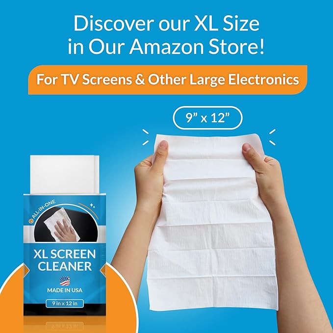 iCloth Large Screen Cleaning Wipes for Electronics, Lint-Free and Streak-Free, Fast-Drying, Removes Dust, Fingerprints, and Smudges (100 Wipes)