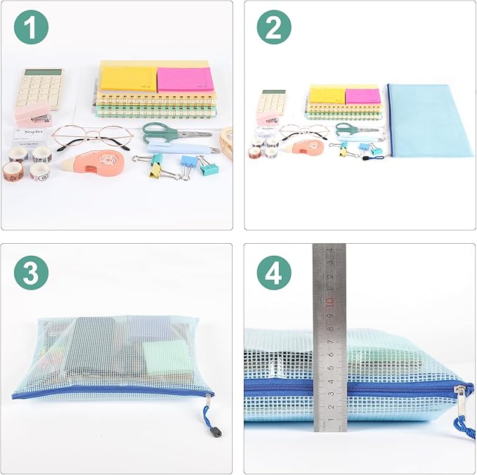 EOOUT 16pcs Mesh Zipper Pouch, Puzzles, Board Game Storage Bags for Organizing, Waterproof Zip File Bags, Letter Size, Suitable for A4 Size, for School Office Supplies, Storage Bags, 8 Colors