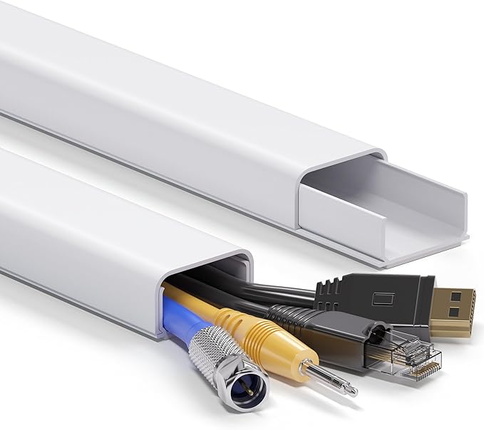 ZhiYo Large Wire Hiders for TV on Wall for 3-4 Cords - 66in (4xL16.5in) PVC Cable Cover Kit with Pre-Applied Adhesive Tape, Ideal for Wall Mounted TVs Home Office, W1.2in x H0.7in White