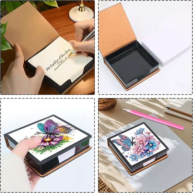 2 pcs Butterfly Diamond Painting Kit Note Box,Memo Paper Storage Box Diamond Art,Sticky Note Holder Diamond Art,Diamond Painting Memo Pad for Office Desk. (Butterfly)