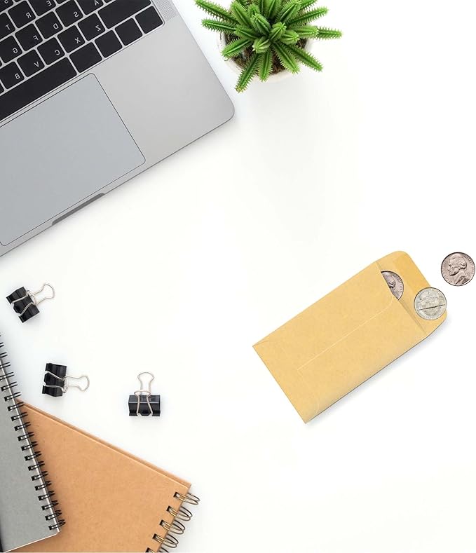 #1 Coin Envelopes 1000 Pcs - 2.25×3.5 Inches – Thick & Heavy-Duty Gummed Flapped Kraft Envelopes – Perfect for Coins, Money, Seeds, Home, Office, Wedding & Pocket Use