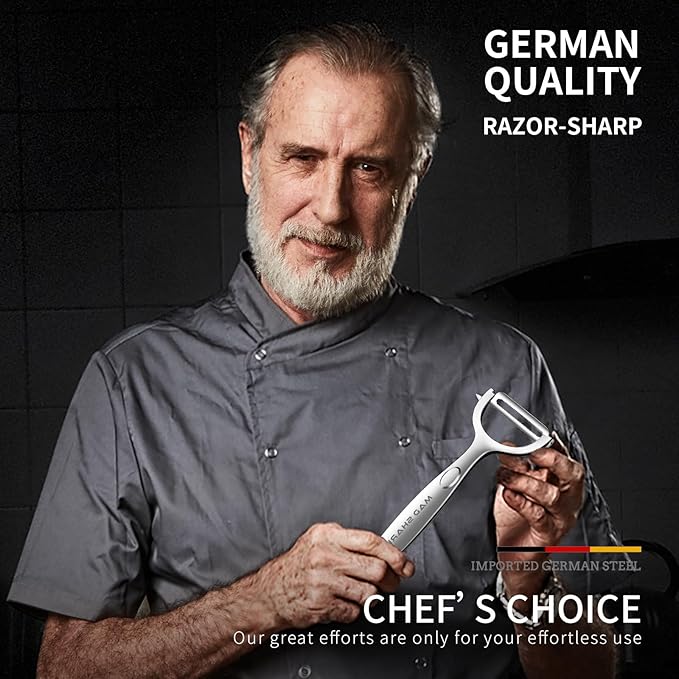 MAD SHARK Ultra Sharp Vegetable Peelers for Kitchen Fruit Apple Potato Peelers,Design with Ergonomic Non-Slip Handle, Y-Shaped Stainless Steel Serrated(Flat&Serrated Blade 2pc)