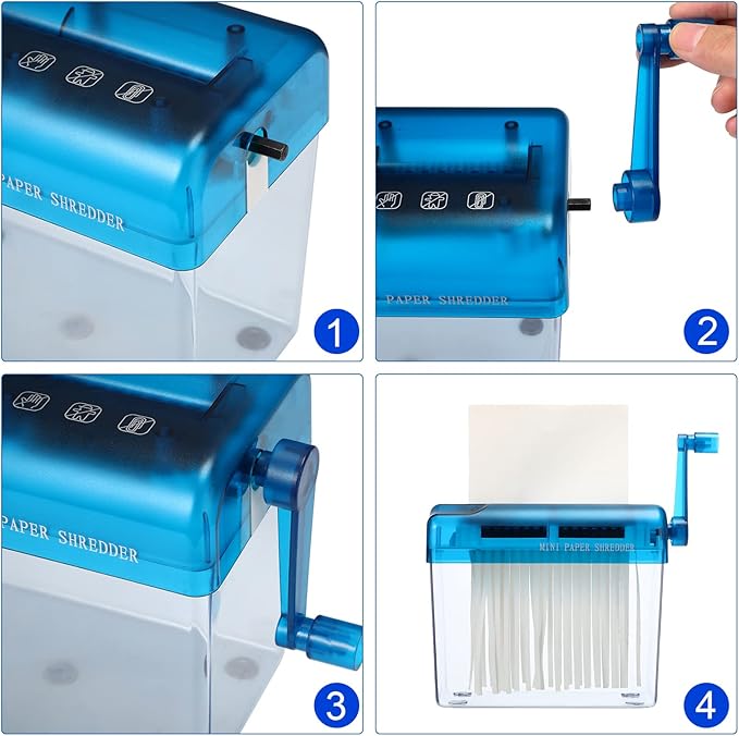 2 Pcs Manual Paper Shredder Mini Hand Shredder Portable Shredder A6 Documents Paper Cutting Tool Mini Cutting Machine Small Desktop Stationery Paper Cutter with 1.5L Basket for Office School Home