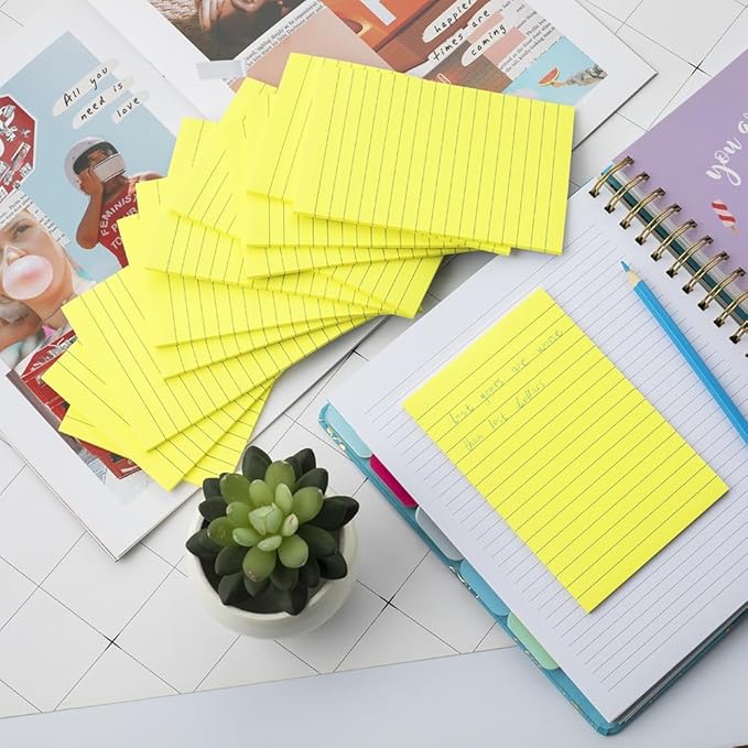 (12 Pads) Lined Sticky Notes 4x6 in Ruled Stickies Super Sticking Power Memo Pads, Bright Yellow