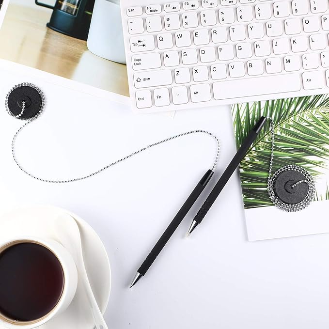 Outus Secure Pen with Adhesive Chain and Security Pen Holder for Home Office Supplies, Black Ink (20 Pieces)