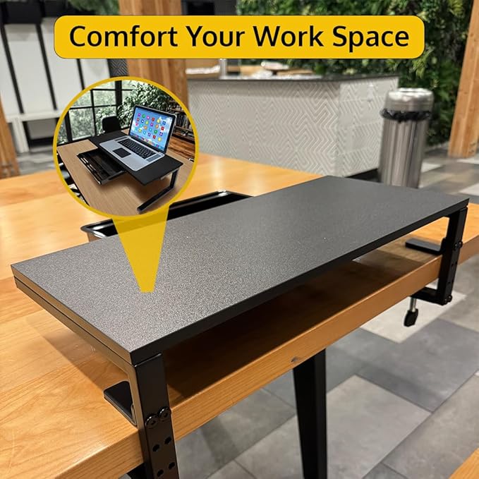 Ergonomic Clamp on Computer Monitor Laptop Riser Stand with Drawer, 21.6 x 9.8 inch - Black