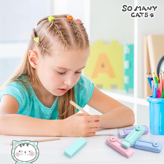 M&G 4 Pcs Cute Erasers for Kids Sliding Retractable Pencil Erasers, Push Pull Design Cute Erasers Stationery Supplies for Kids Back to School Supplies for Office