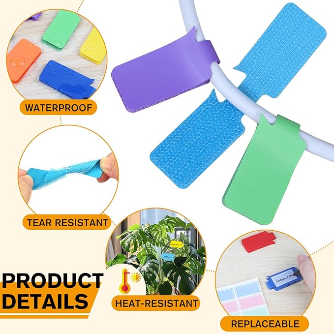 36Pcs Large Cable Labels - 8 Colors Reusable Write-On Wire Labels Tags, Cord Identification Labels for Electronics, with 40Pcs Label Stickers, Cable Management for Home, Office, Rectangle