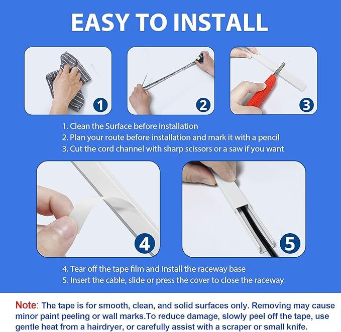 Cord Hider for One Wire, 102in Cable Hider Concealer, Paintable Wall Wire Covers, PVC Cable Management Raceway for A Thick Extension Cord, 6 x L17in W0.59 H0.4in, Beige