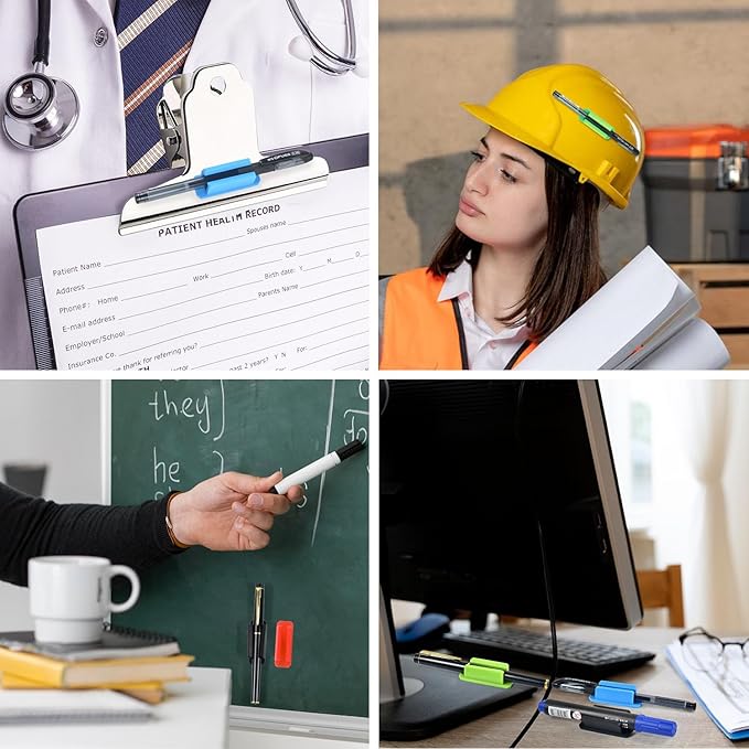 20 Pack Pen Holder Silicone,Adhesive Pen Holder for Desk,Marker Clip for Classroom Office Desk Accessories, Pencil Holder with 20 Double Sided Extra Sticky Tape (White)