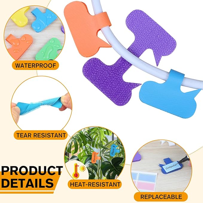 36Pcs Large Cable Cord Labels - 8 Colors Reusable Write-On Wire Tags, Cord Identification Labels for Electronics, with 40Pcs Label Stickers, Cable Management for Home, Office, Oval