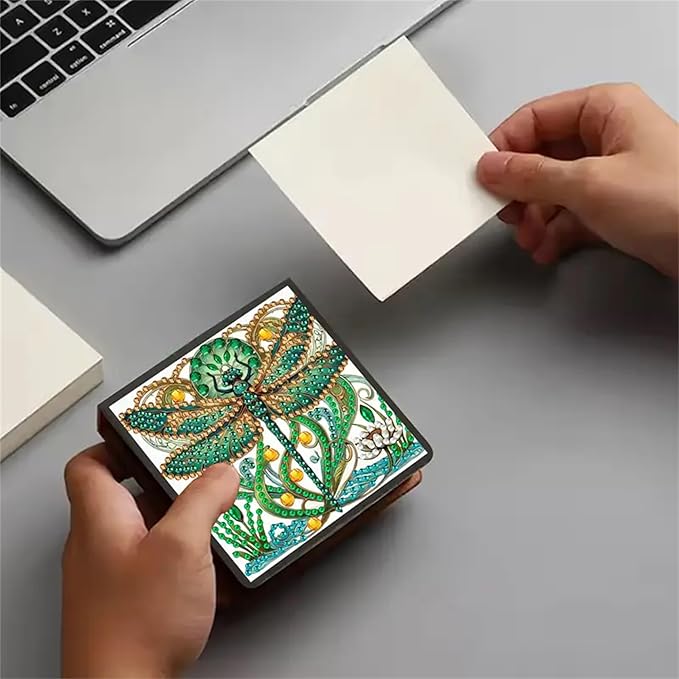 Dragonfly Diamond Painting Kit Note Box,Memo Paper Storage Box Diamond Art,Sticky Note Holder Diamond Art,Diamond Painting Memo Pad For Office Desk. (Dragonfly)