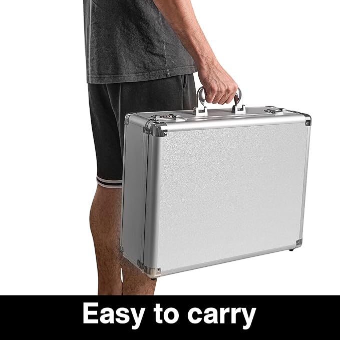 Security Lock Boxes - 18.9 x 14.6 x 6.3 Inch X-Large, Portable Locking Storage Totes with Dual Combination Locks, Medicine Lock Box, Lock Boxes for Personal Items, Cash & Briefcase - Silver