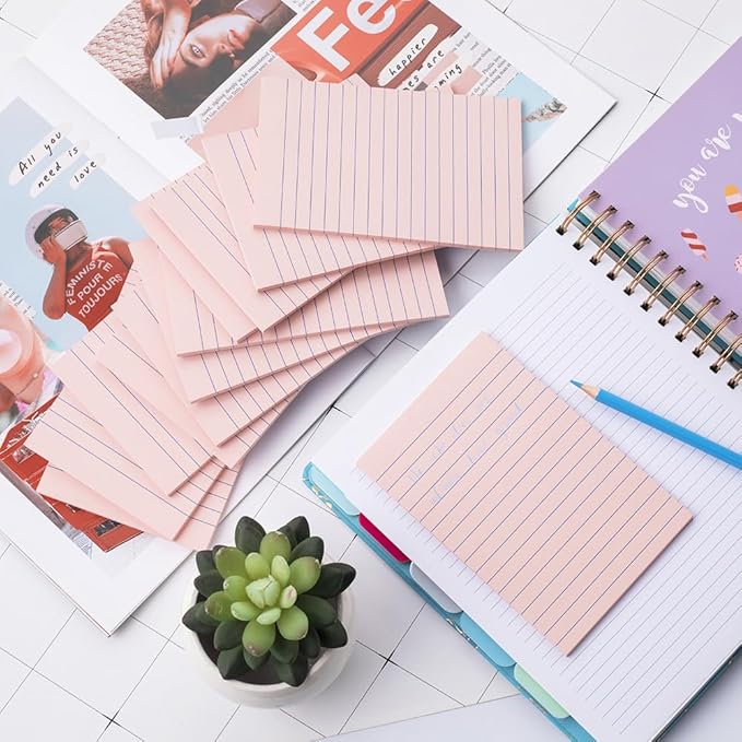 (12 Pads) Lined Sticky Notes 4x6 in Ruled Stickies Super Sticking Power Memo Pads, Light Pink