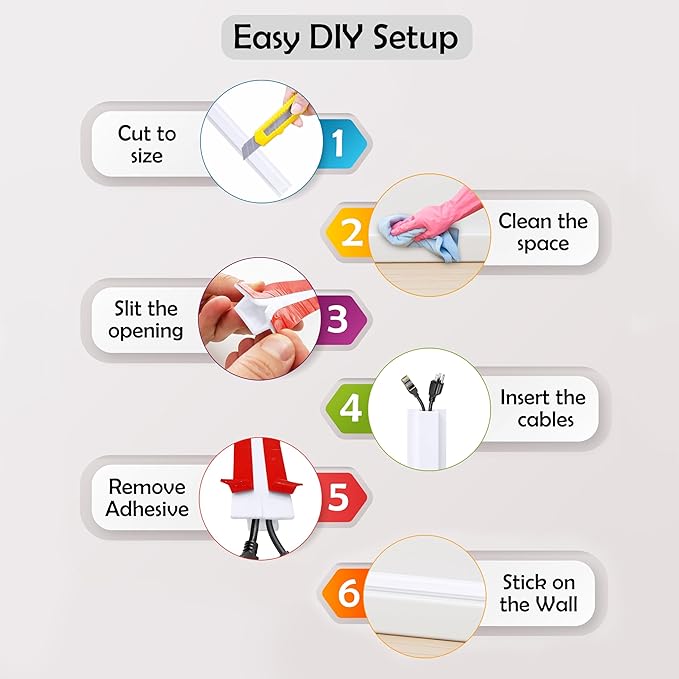 Rubber Bond TV Cord Hider Cable Protector - Strong Self Adhesive Wall Cord Cover Cable Hider - Low Profile Cable Management Wall Cord Concealer Cable Raceway