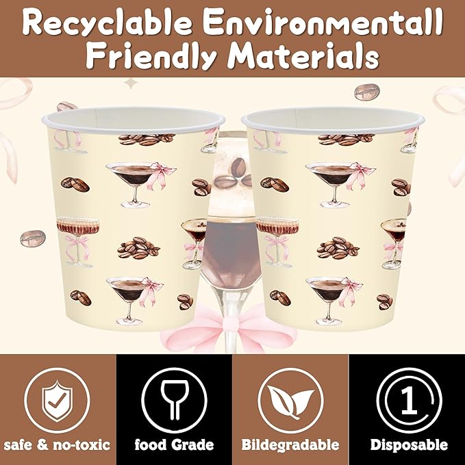 140 Pcs a Tini Bit Older Birthday Party Supplies Bow Decorations Espresso Martini Paper Plates Napkins Cups Knives Forks and Spoons ,Dinnerware for Birthday Wedding Decoration Serves 20