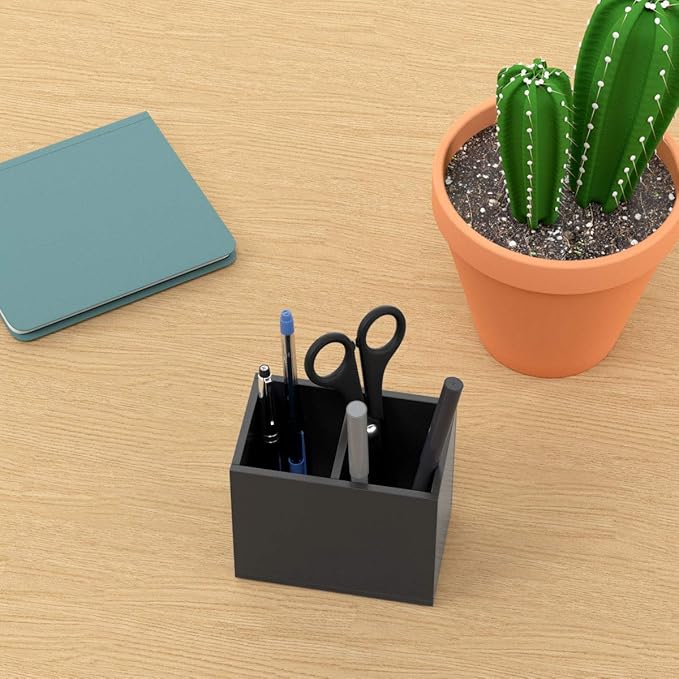 NIUBEE Acrylic Pen Holder 2 Compartments, Black Pencil Organizer Cup for Countertop Desk Accessory Storage