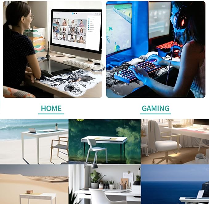 Desk Mat, Mouse Pad with Wrist Rest, 4-in-1 Large Mouse Pads for Desk, Ergonomic Mouse Pad and Keyboard Wrist Rest Gaming Keyboard Mat for Office,Funny Skull