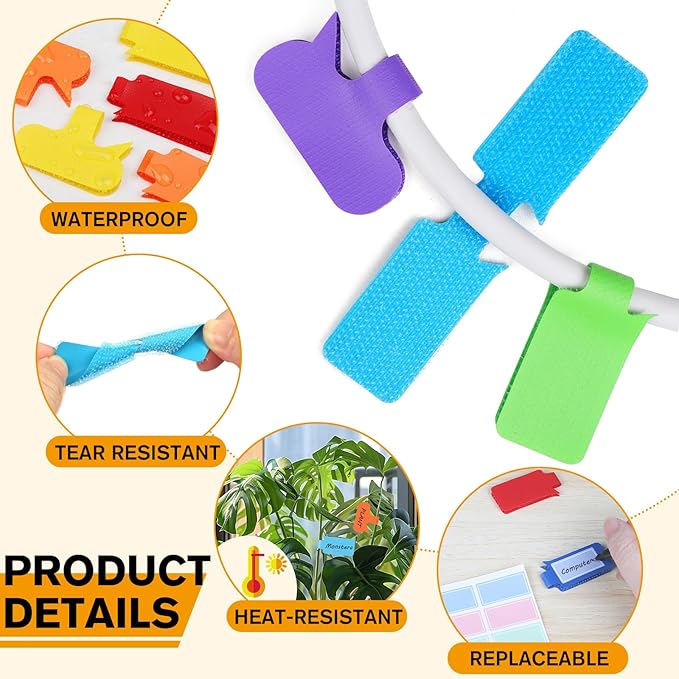 36Pcs Large Cable Labels - 8 Colors Reusable Write-On Wire Tags, Wire Identification Labels for Electronics, with 40Pcs Label Stickers, Cable Management for Home/Office, Rectangle & Oval