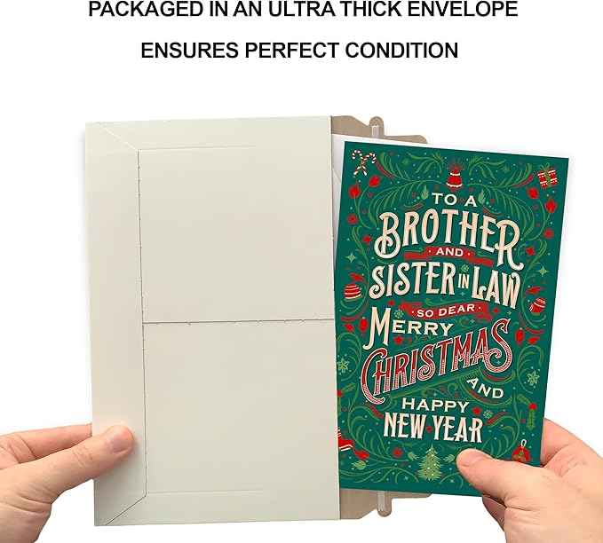 Prime Greetings Brother and Sister In Law Christmas Card, Made in America, Eco-Friendly, Thick Card Stock with Premium Envelope 5in x 7.75in, Packaged in Protective Mailer