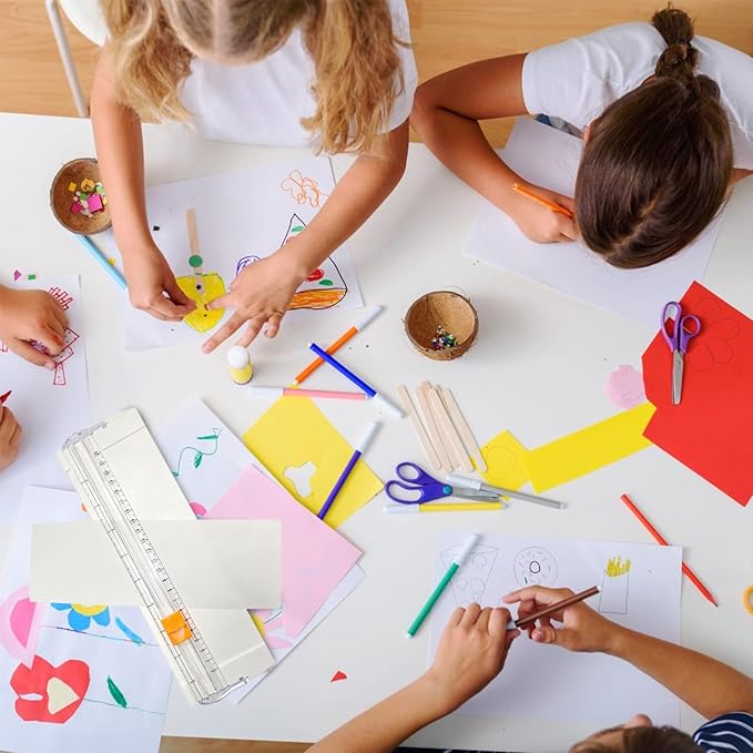 Paper Cutter Slider Small Mini,12 Inch Paper Trimmer Slicer,Two-Way Cutting,White 1 PCS Built-in Measuring Tape