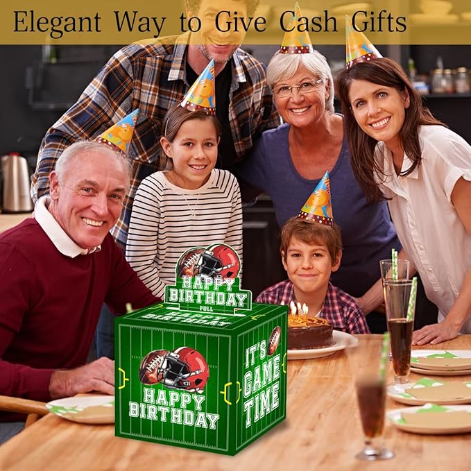 ChillHui Football Birthday Money Gift Boxes for Cash, Sports Football Birthday Money Pull Box for Boys Girls