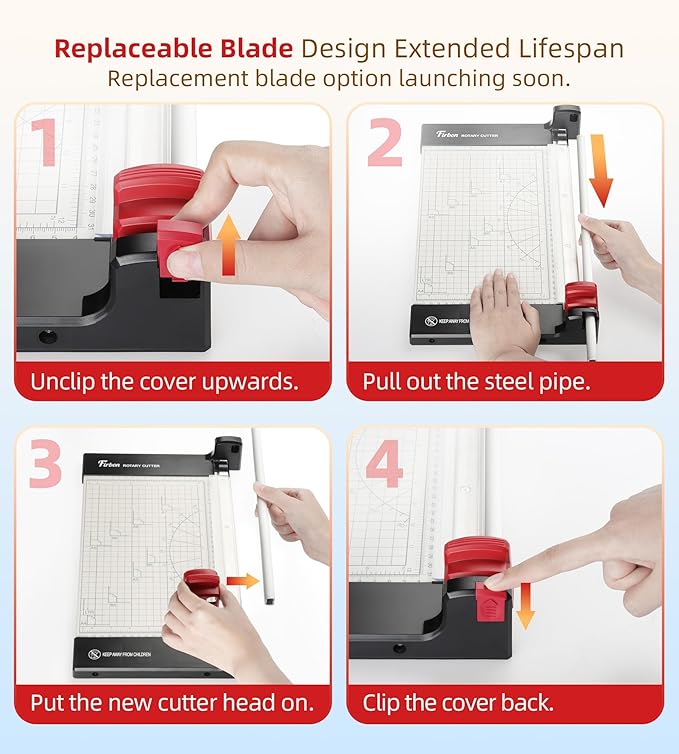 Firbon 12" Rotary Paper Trimmer with Replaceable Blade, Heavy Duty 10-Sheet Capacity Cutter for Cardstock, Photos, Scrapbooking, Office, School & Studio