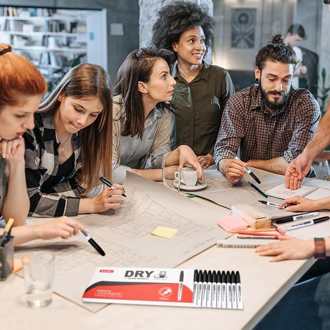 SFAIH Fine Tip Dry Erase Markers - 144 Pack Black Whiteboard Markers for Large Facilities, Low-Odor White Board Markers Bulk Institutional Pack, Non-Toxic Easy Clean