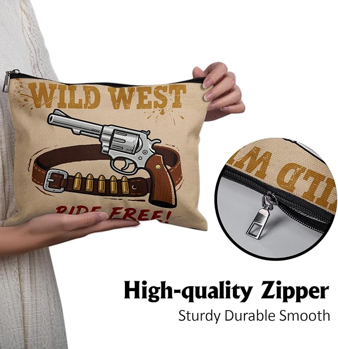 Cafl Wild West Revolver Bandolier Makeup Bag Cartoon Cosmetic Bag for Women Large Capacity Make Up Bag Portable Travel Toiletry Pouch Organizer 10 * 8inch