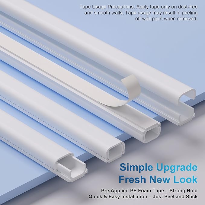 ZhiYo 204in Cord Covers for Wires on Wall, One Small Cord Hider Wall, Self-Adhesive TV Cable Hider, Paintable Wire Covers for Cords, White Cable Management Raceway Kit, 12x L17in W0.5in H0.3in