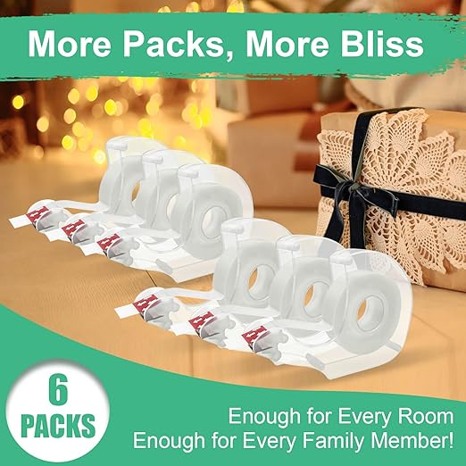 Tape, Invisible Tape, 6 Rolls + 6 Refillable Dispensers, Matte Finish, Writable, 1/2 in x 1000 in, Transparent Tape, Clear Tape for Gift Wrapping Paper, Christmas