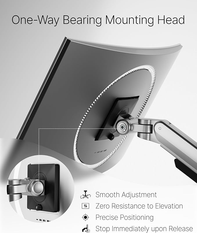 monTEK Deluxe Aluminum Monitor Arm with USB A/C for 17 to 40 Inch Curved Screens Fully Adjustable Single Monitor Arm with Clamp/Grommet, Quick Release Plate, Cable Management, VESA 75/100, MA1008UCSL