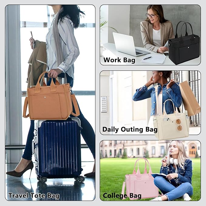 Large Canvas Tote Bag for Women with Zipper & Compartments, Crossbody Laptop Bags for Work College Travel