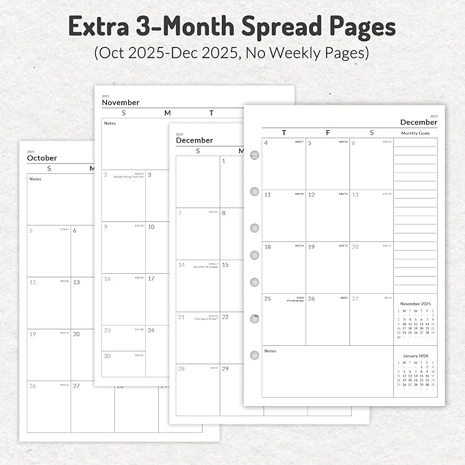 2026 Weekly & Monthly Planner Refills for A5 7-Ring Binders, Jan 2026 - Dec 2026, Forvencer 7-Hole Punched Planner Inserts with Colorful Monthly Tabs, Small Calendar Organizers, 5-3/4" x 8-1/4"