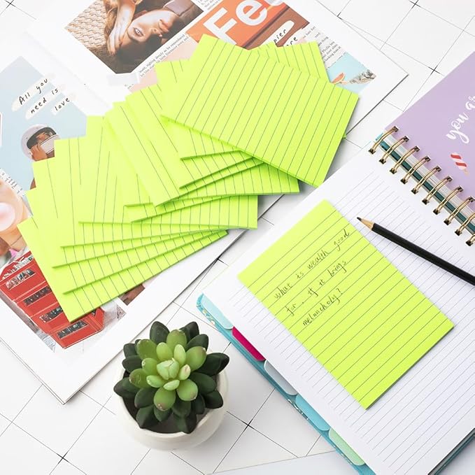 (12 Pads) Lined Sticky Notes 4x6 in Ruled Stickies Super Sticking Power Memo Pads, Bright Green