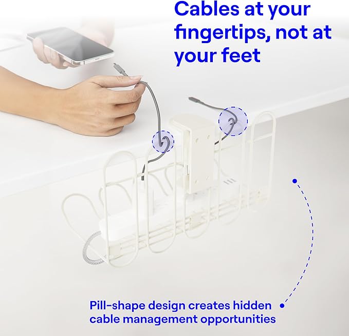 CarryUp Under Desk Cable Tray, No Drill Wire Management Clamp, Computer Cord Organizer, Cable Hider & Holder, Cord Keepers for Home Office Organization, Powder Coated Metal, Dorm Essentialss - Cream